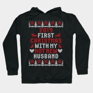 2019 Couple Gift First Christmas With My Hot New Husband Ugly Xmas Hoodie